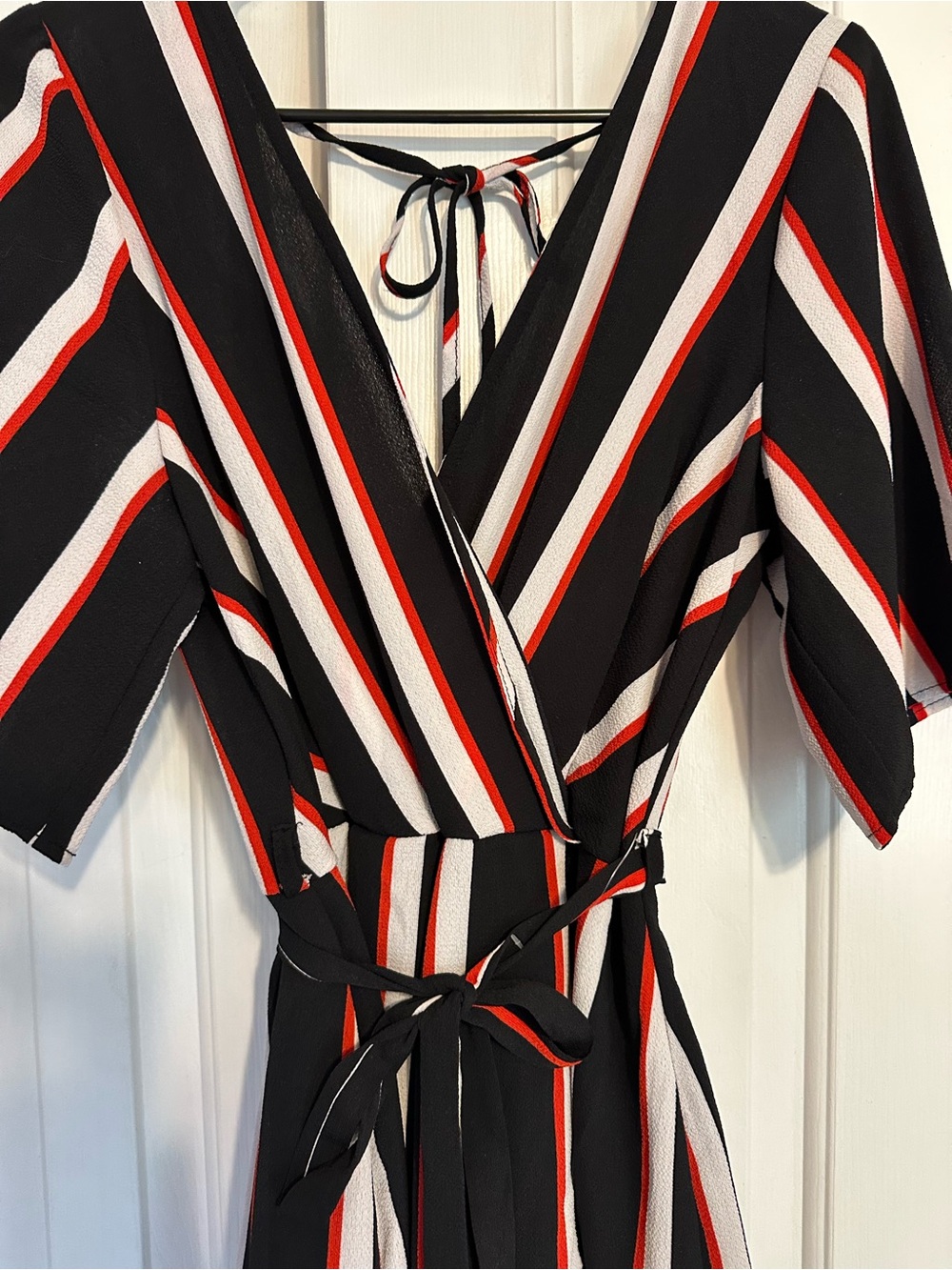 Black, White & Red Striped Wrap Romper